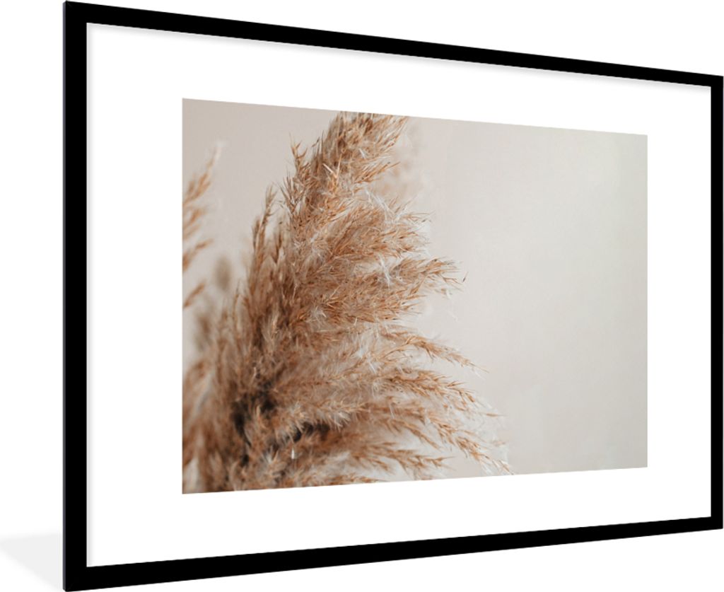 MuchoWow Gerahmtes Poster Gras - Pflanzen - Natur - Pampasgras 90x60 cm - Poster mit Schwarzem Bilderrahmen Wandposter Rahmen Foto Bilder - Wandd...