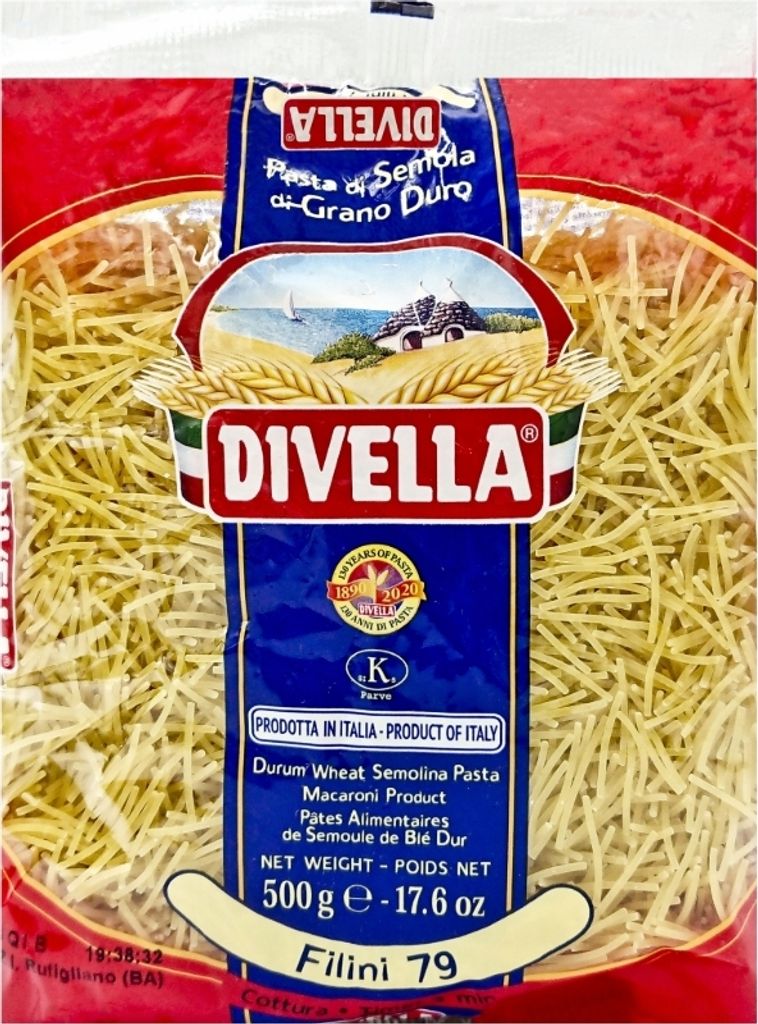 A bag of Divella Filini 79 pasta.
