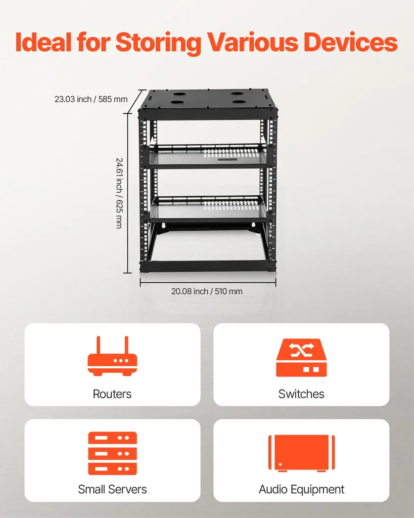 VEVOR Rack 12U Open Frame 585mm - Gestione IT e AV Professionale - 4