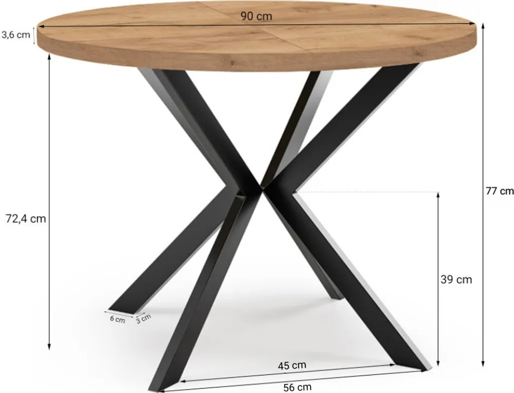 Table à manger ronde gain de place modifiable de 90 cm à 190 cm