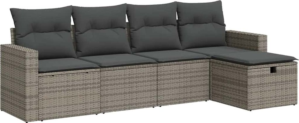 vidaXL 5-tlg. Garten-Sofagarnitur mit Kissen Grau Poly Rattan
