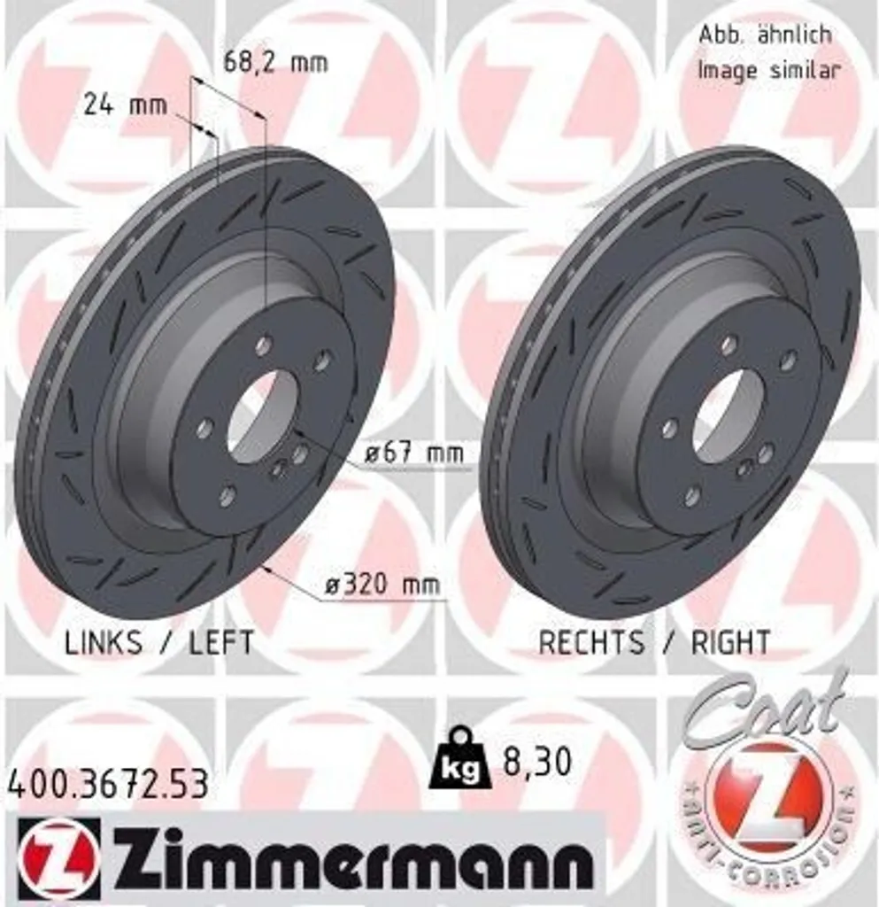 Disque de Frein Ventilé Zimmermann 400.3672.53 pour Mercedes CLS C219