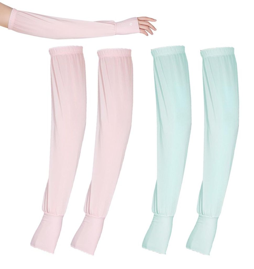 2 Paar Sonnenschutz-Ärmel für den Sommer, lockere Finger-Eis-Ärmel, Outdoor-Ärmel für Damen mit Kordelzug, UV-Schutz