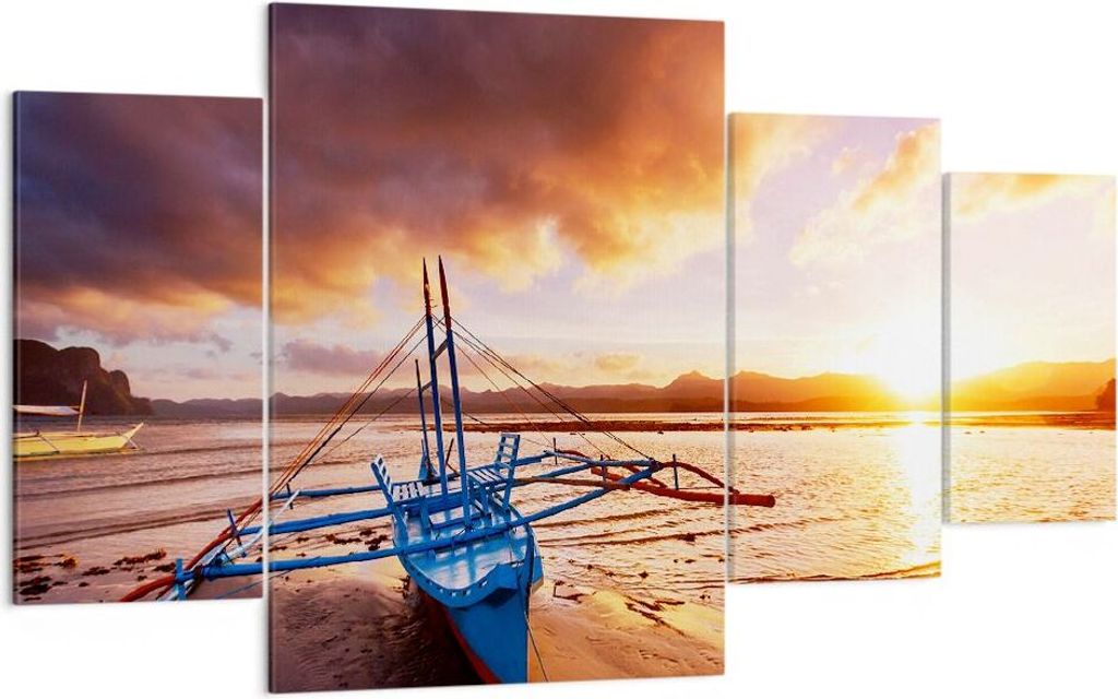 Bild auf Leinwand - Leinwandbild - Ufer Boot Strand - 160x90cm - Wand Bild - Wanddeko - Wandbilder - Leinwanddruck - Bilder - Kunstdruck - Wanddeko...