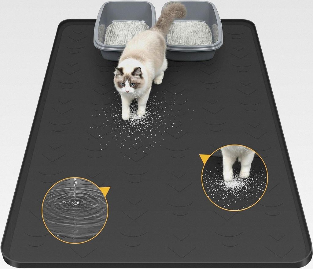 100 x 70cm Katzenklo Matte Groß XXL, Lebensmittelechtem Silikon Katzenstreu Matte, Wasserfest, Rutschfest & Leicht zu Reinigen Katzenstreumatte f...
