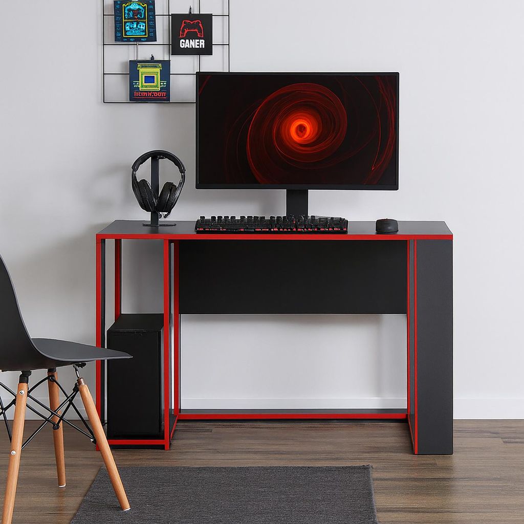 Gaming Schreibtisch Schwarz/Rot Moderner Gamer-Tisch 120 x 76 x 54 cm