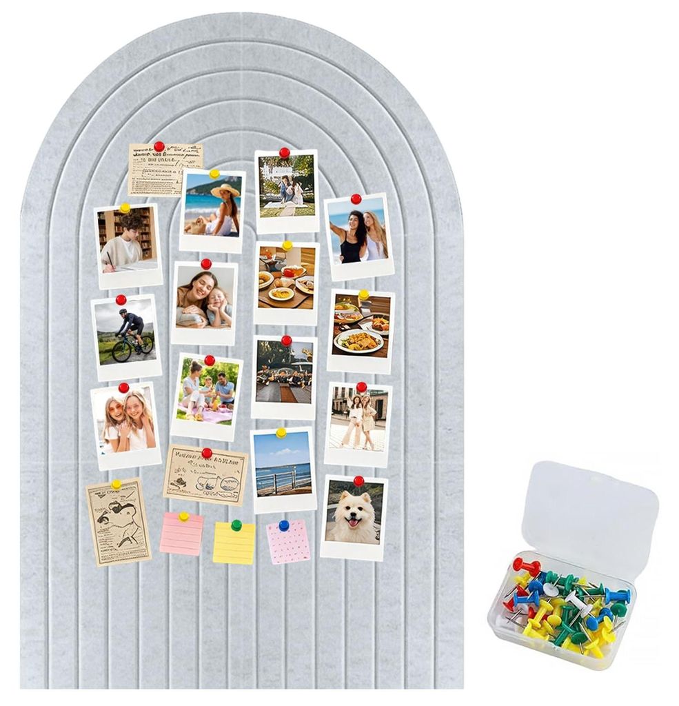 Filz-Pinnwand, selbstklebend, faltbare Kork-Pinnwand, Korktafel, dekorative Tafel für Fotos und Notizen, Wandpaneele mit Bordüre, grau, 60 x 40 cm