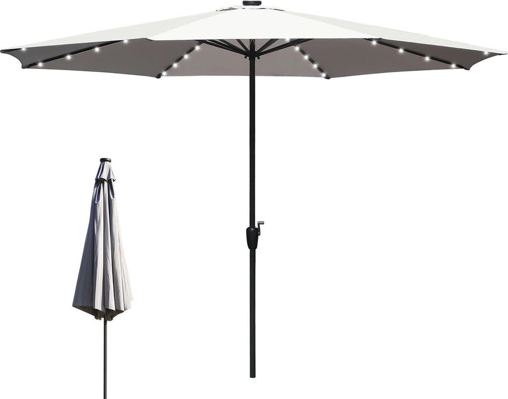 Faziango Sonnenschirm 3,5 m mit LED-Beleuchtung – Großer Gartenschirm für Terrasse & Garten, cremeweiß