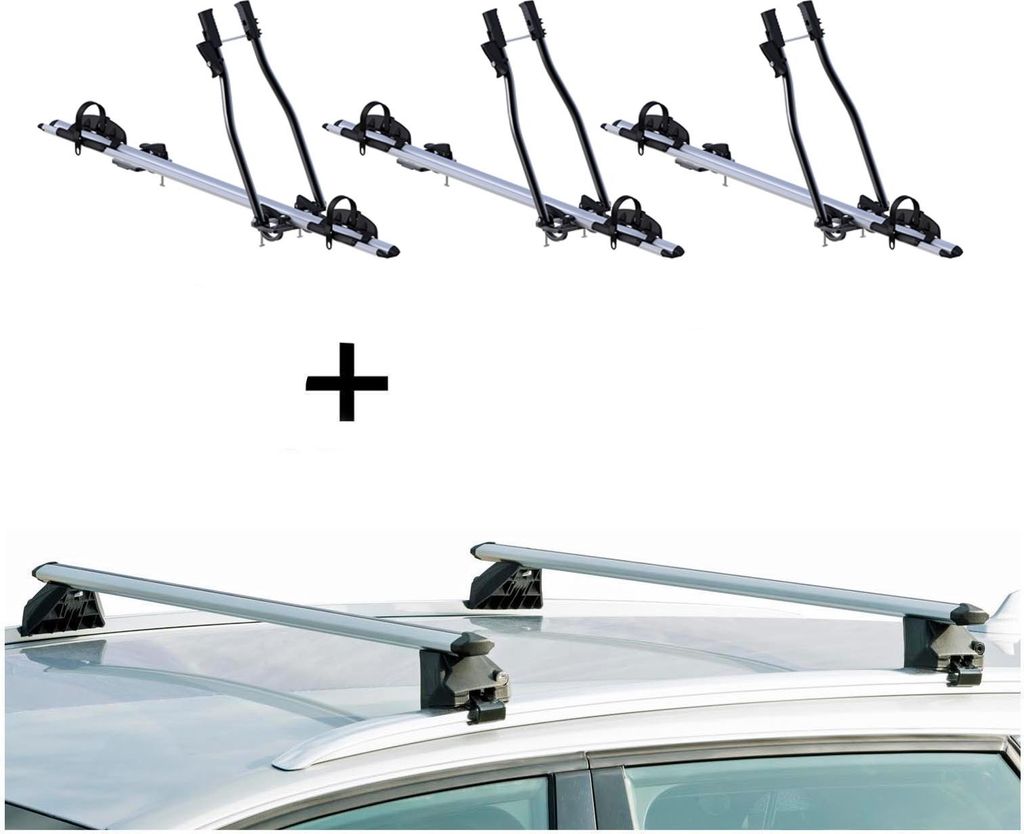 3xFahrradträger SAGITTAR + Relingträger CRV120A kompatibel mit für Kia Rio Kombi 00-05