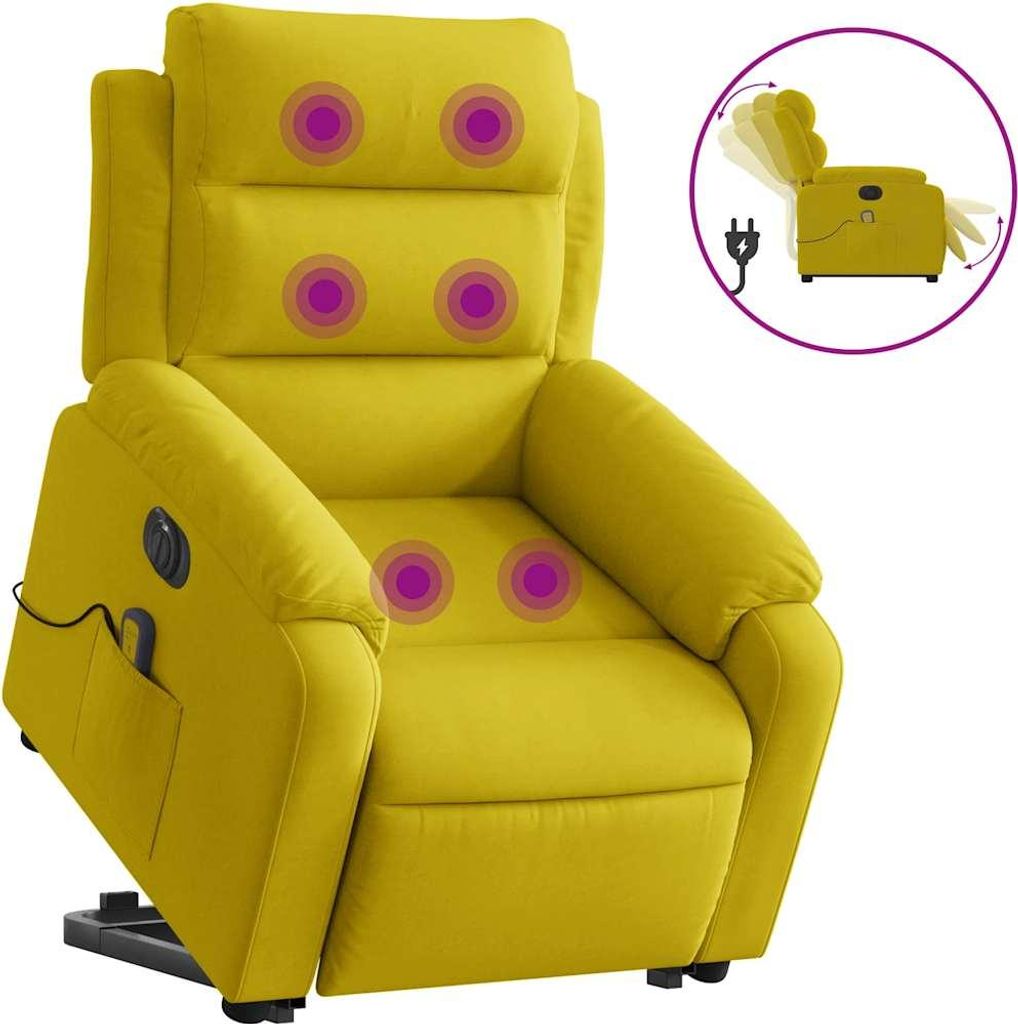 vidaXL Massagesessel mit Aufstehhilfe Elektrisch Gelb Samt