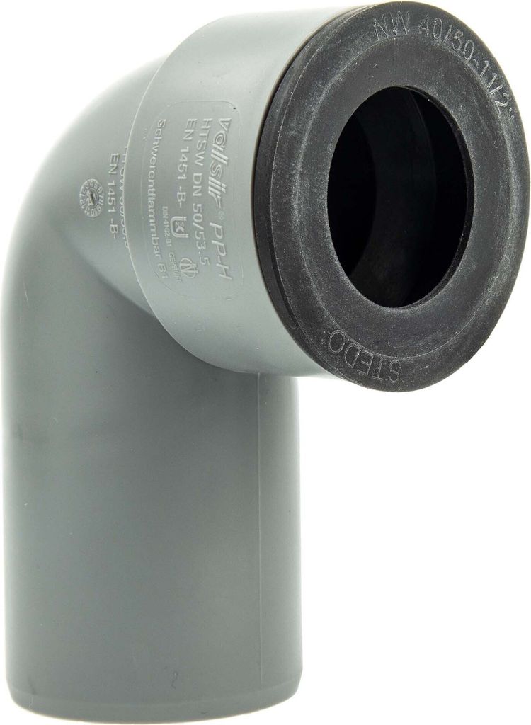 HT Siphonwinkel Siphonbogen 90° Ø 40 mm, inkl. Siphon-Gummi Ø 24-32 mm