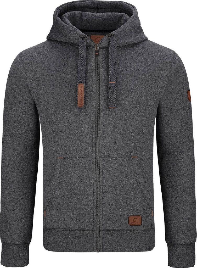 Warme GYMAMBA Sweatjacke Herren mit Lederpatches und Kapuze dunkelgrau