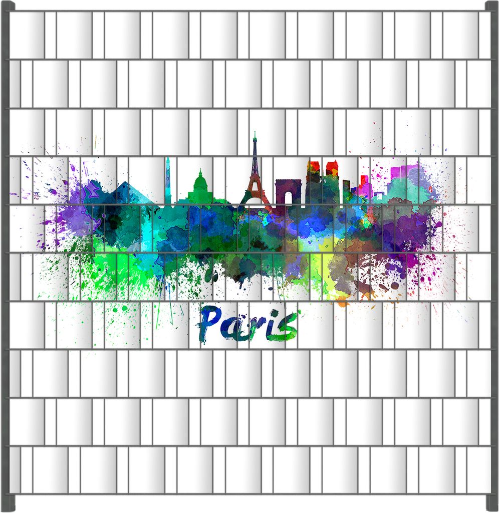 Wallario Zaunsichtschutz mit Motiv Städte als Aquarell - Skyline von Paris für Ein- und Doppelstabmatten Zäune in der Größe 200 x 200 cm