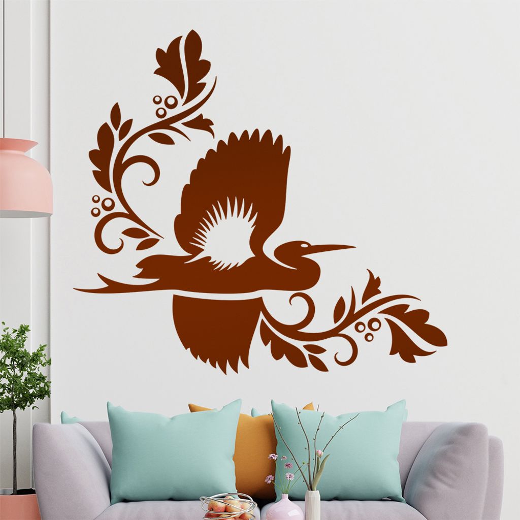 Tribal Reiher Ranke Wandtattoo in 6 Größen - Wandaufkleber Wall Sticker - Dekoration, Küche, Wohnzimmer, Schlafzimmer, Badezimmer