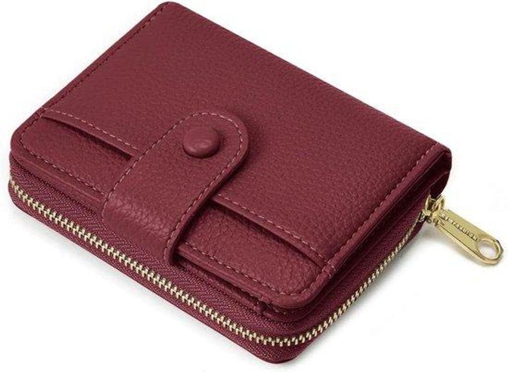 Kleine Damen-Wallet aus weichem Leder, miniatur, Geldbörse mit großem Münzfach, bordeauxrot, modern