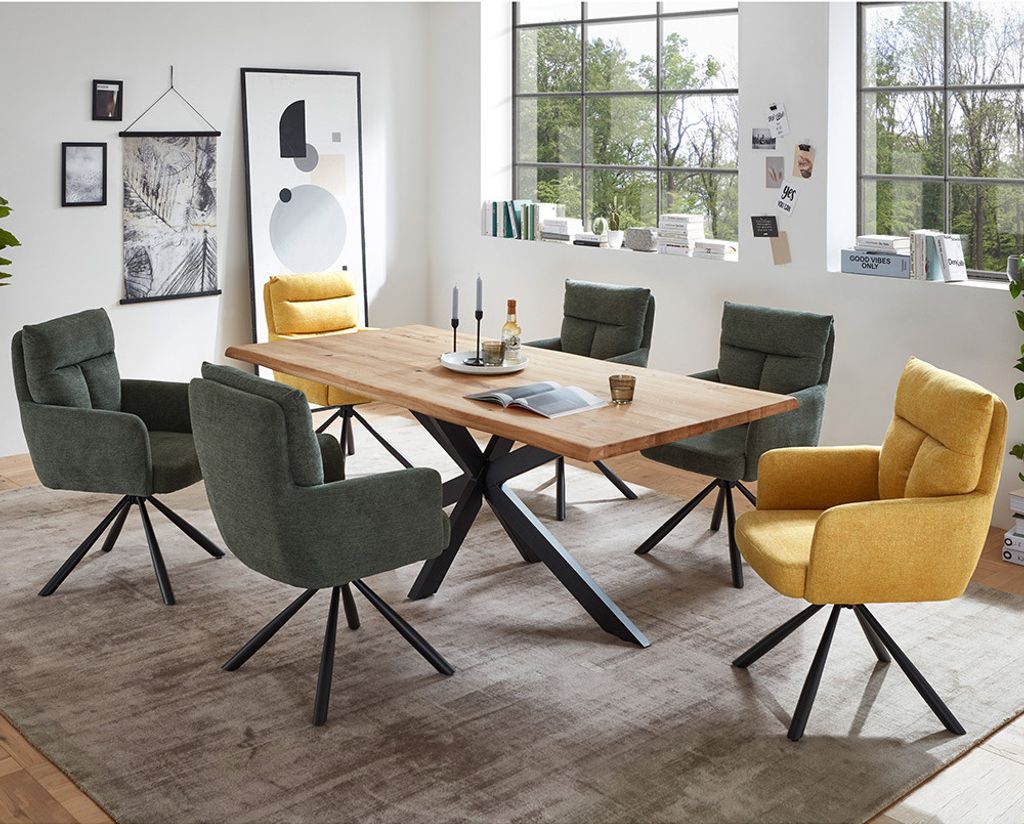 Esstischgruppe 7-teilig, Massivholztisch 200x100cm, inkl. 6 Stühle, NEWBURGH-119