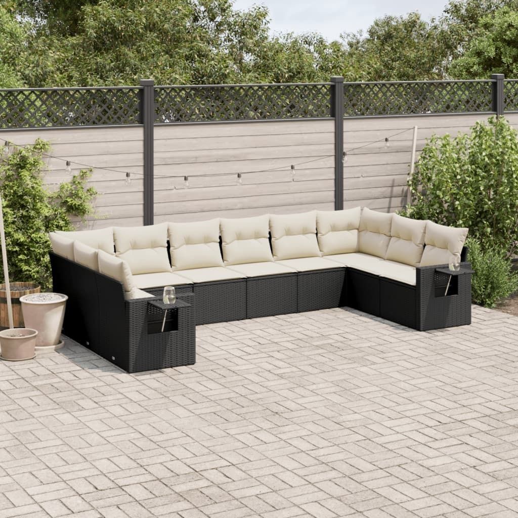 Maison Exclusive - 10-tlg. Garten-Sofagarnitur mit Kissen Schwarz Poly Rattan
