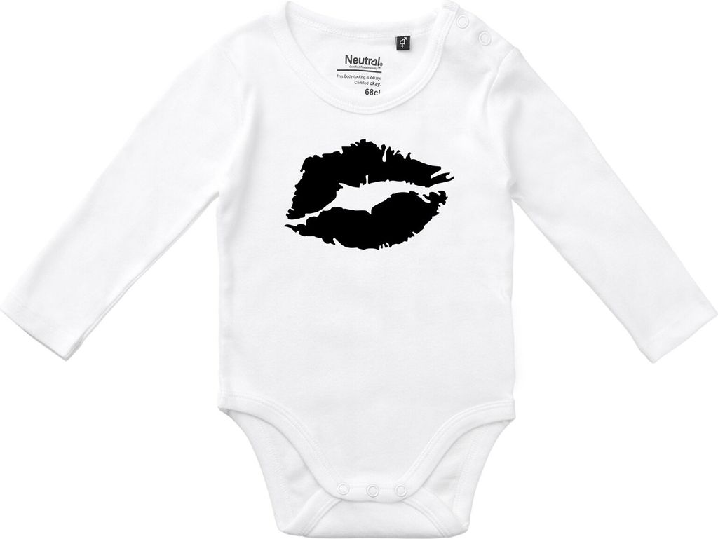 Huuraa Baby Body Kussmund Lippen 62 White Baumwolle Fairtrade Langarmbody Geschenkidee