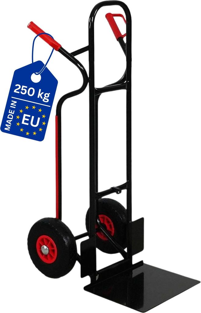 Stahlrohr-Sackkarre RAGNAR mit klappbarer XXL Schaufel, gebogenen Streben & pannensichere PolyurethanBereifung | Traglast 250kg | HxBxT 117x60x60cm...