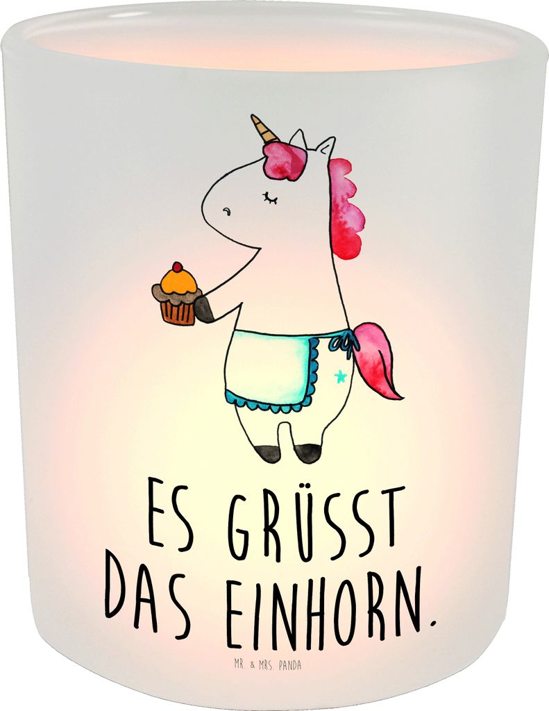 Mr. & Mrs. Panda Kerzenhalter Einhorn Muffin - Transparent - Geschenk, Windlicht Draußen, Geburtstag, Liebesgrüße, Garten, Deko, Glas, Grüße, ...