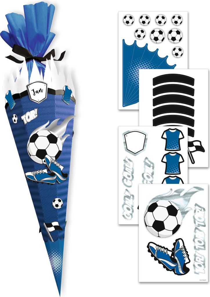 itenga DEKO-SET für SCHULTÜTE FUSSBALL blau weiß Produktbild 