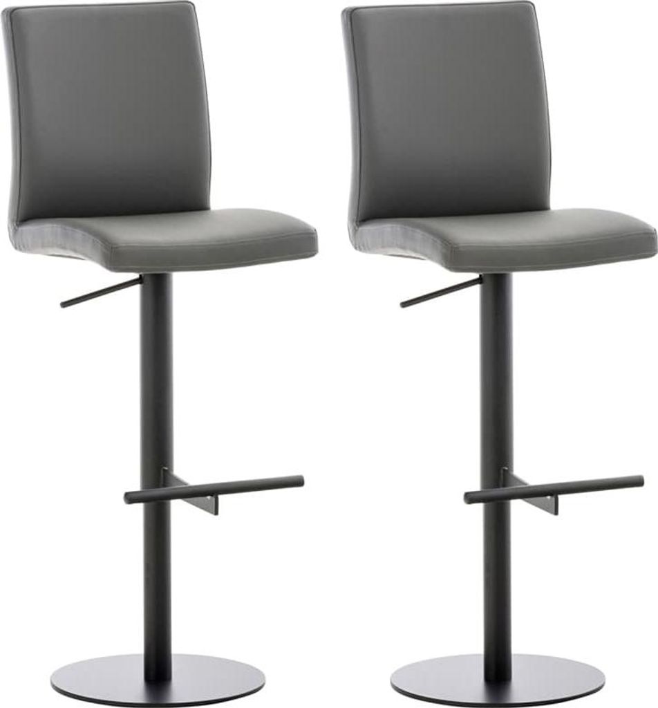 2-teiliges Set Barhocker aus Kunstleder – Barhocker – drehbar mit verstellbarer Höhe und Fußstütze | Grundfarbe: Schwarz | Farbe: Grau