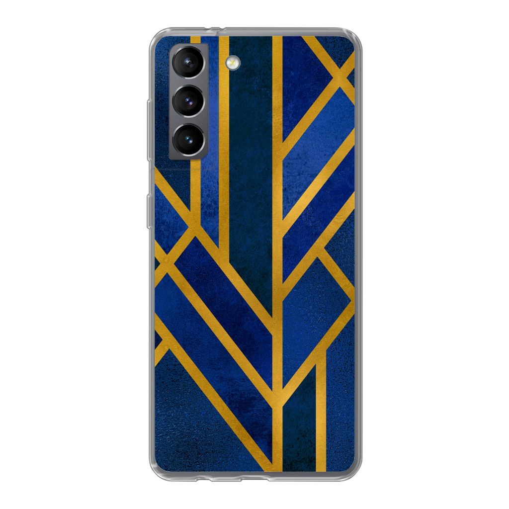 MuchoWow Handyhülle Schutzhülle Hülle für Samsung Galaxy S21 Gold - Blau - Luxus Silikon Softcase Handy Hülle - Softcase
