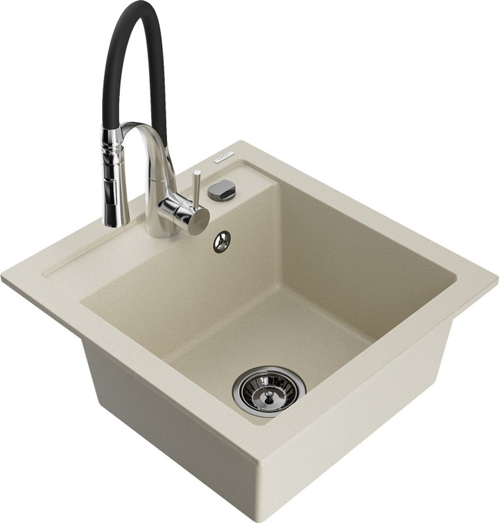 Mexen Vito 1-Becken-Granit-Spüle mit Mischbatterie Aster, Beige - 6503-69-73450-07-B