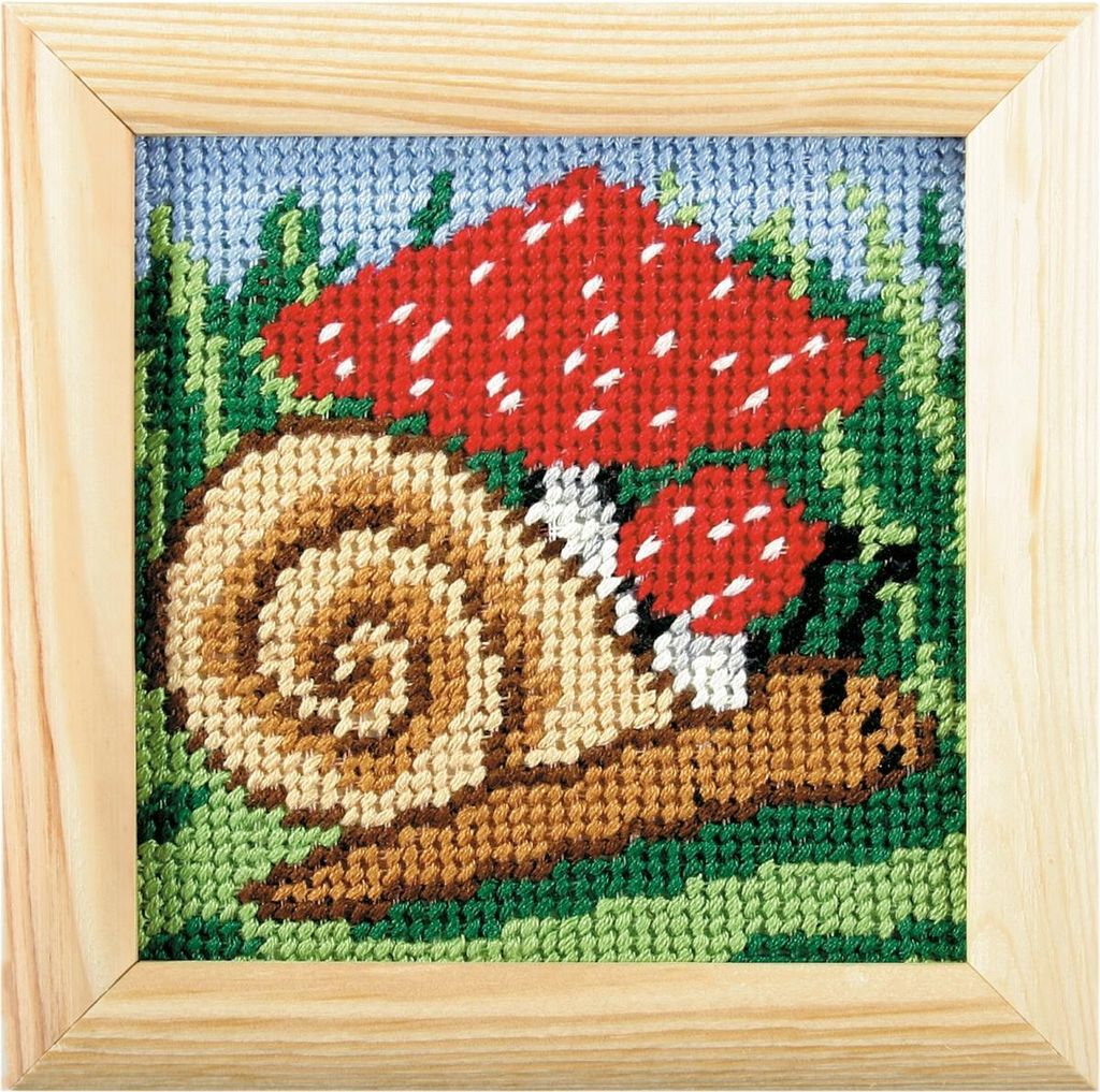 Stickset „Mein erstes Sticken: Schnecke und Fliegenpilz“ mit Rahmen