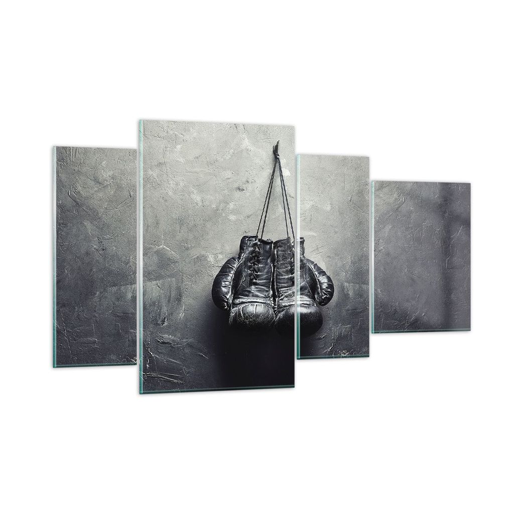 Bilder auf glas - 4 Teile - Box Handschuhe Symbol - 120x70cm - Glasbilder - Wandbilder - Bilder - zum Aufhängen bereit - Wanddekoration aus Glas -...