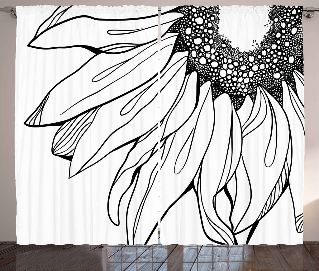 ABAKUHAUS Gekritzel Rustikaler Gardine, Sunflower Botanik Wachstum, Schlafzimmer Kräuselband Vorhang mit Schlaufen und Haken, 280 x 245 cm, Weiß ...