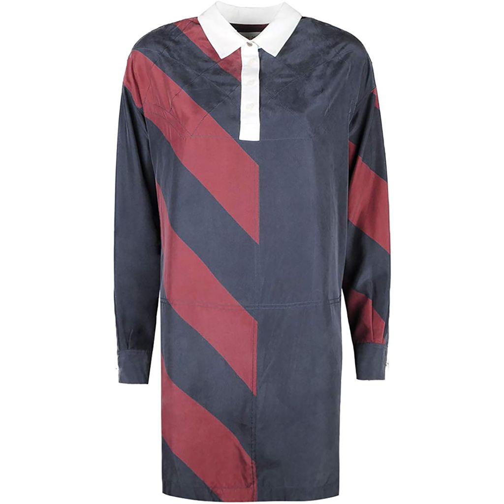 Tommy Hilfiger Damen Icon Rugby Silk Dress L/S Blau-Rot