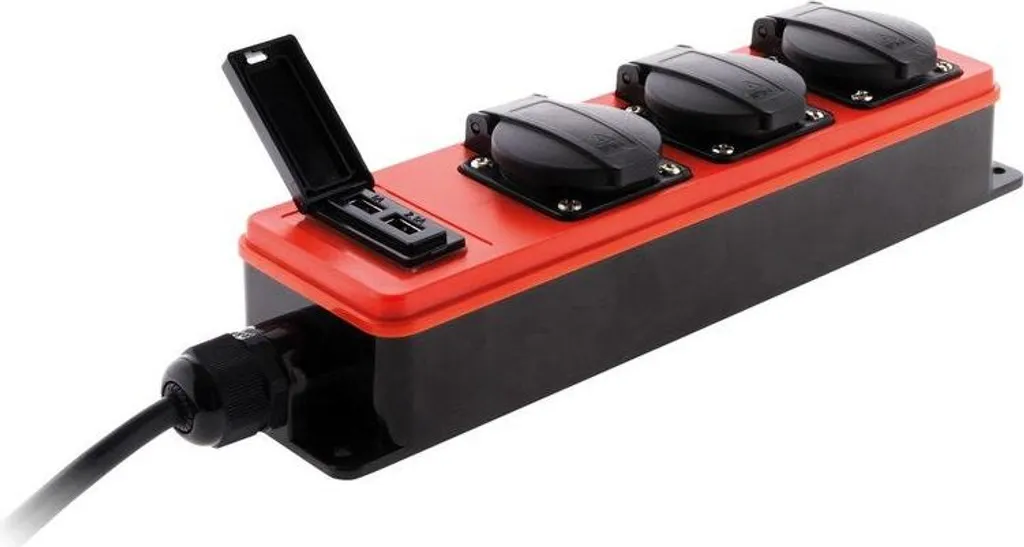Multipresa da Giardino IP44 Rossa 3 Prese e USB | Per Esterni e Camper