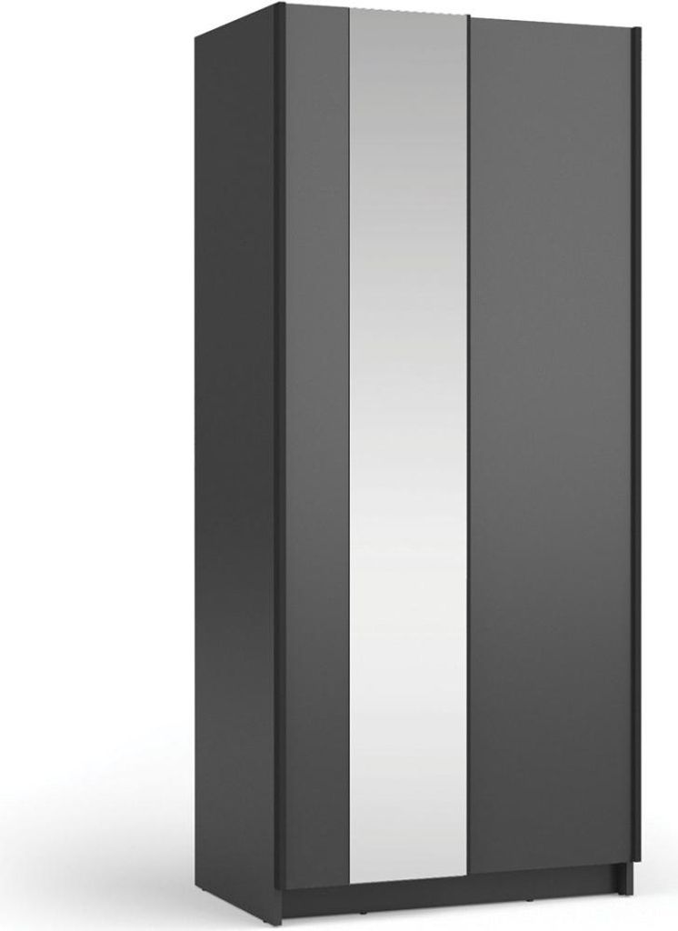 Schrank LYSIA 80 cm Mattschwarz – 2 Schiebetüren mit Spiegel
