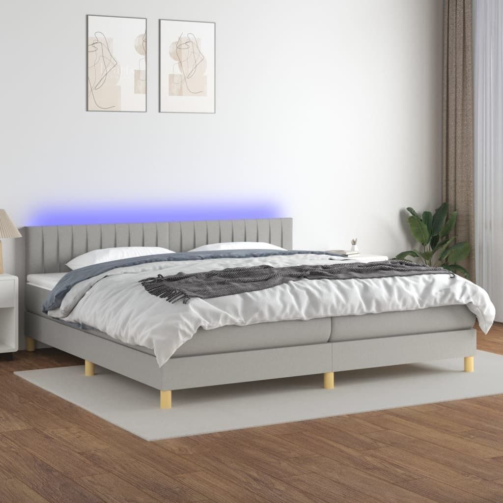 The Living Store Boxspringbett mit Matratze & LED Hellgrau 200x200 cm Stoff