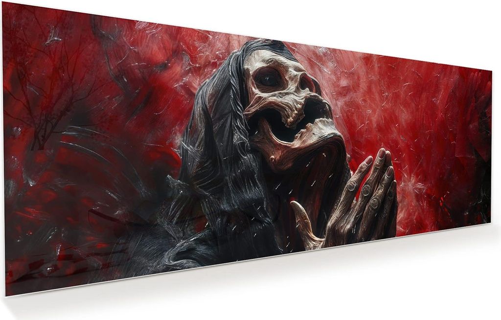 Glasbild 125x50cm in XXL für Wohnzimmer, Schlafzimmer Motiv Skelettbetende Hände