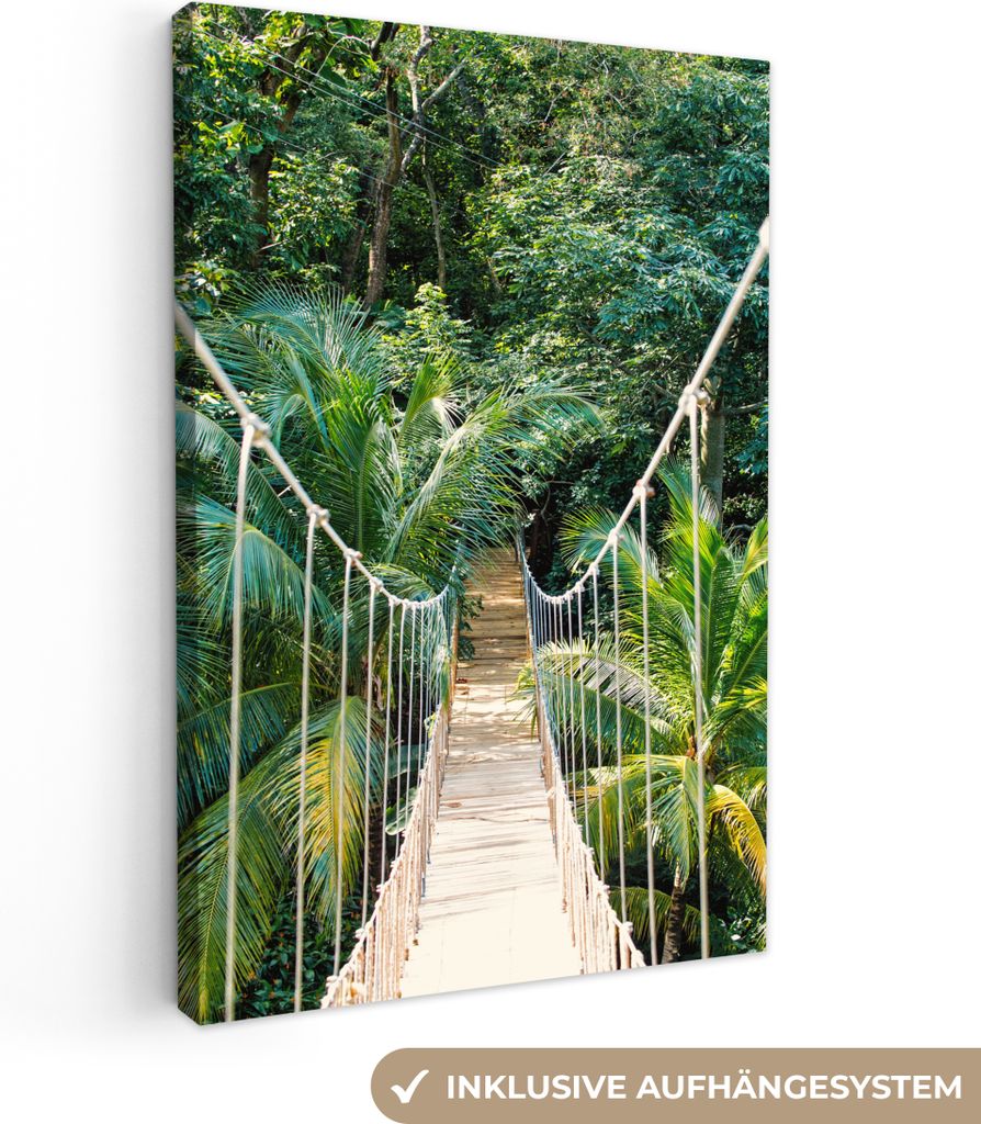 MuchoWow - Leinwandbilder - Dschungel - Palme - Brücke - Natur - Pflanzen, Wandbild, Wanddeko Bilder Wohnzimmer, 60x90 cm
