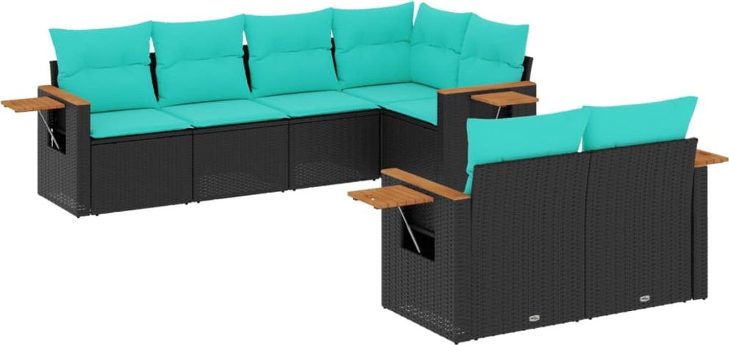 7-tlg. Garten-Sofagarnitur mit Kissen Schwarz Poly Rattan