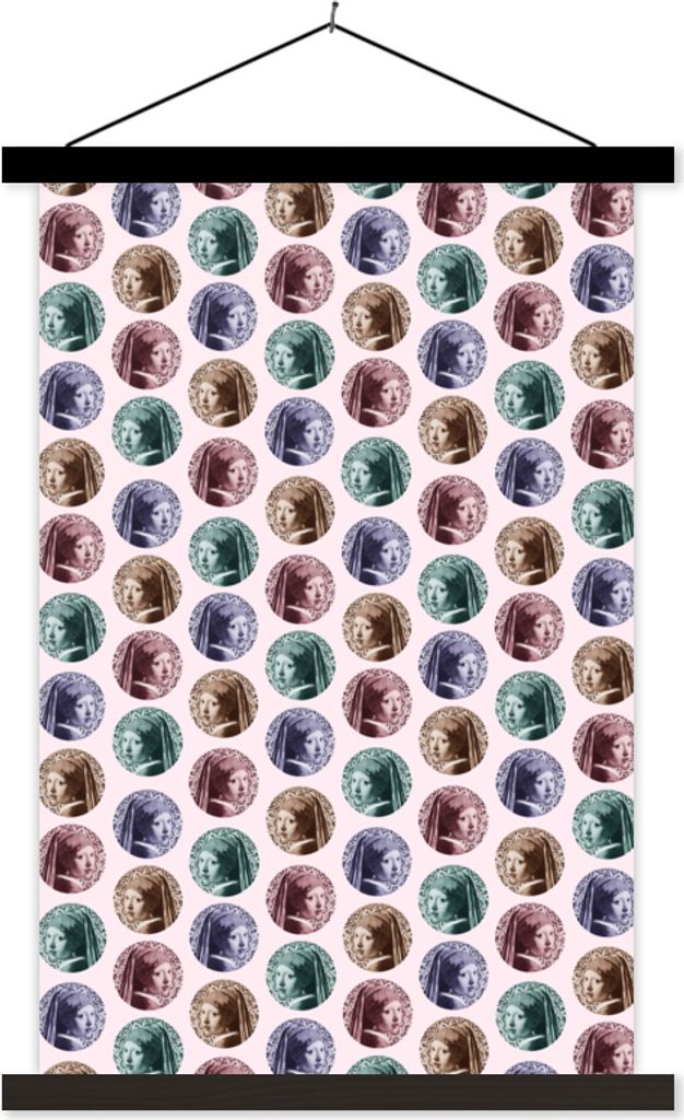 MuchoWow Textilposter Mädchen mit Perlenohrring - Muster - Farben 60x90 cm mit schwarzem Rahmen - Poster Wohnzimmer