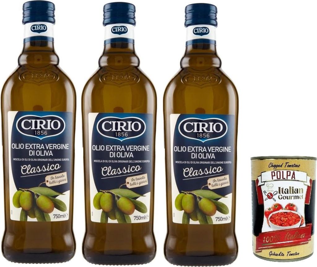 Cirio Olio Extra Vergine Di Oliva Classico, Classic extra native Olivenöl 3x 750ml + Italian Gourmet polpa 400g