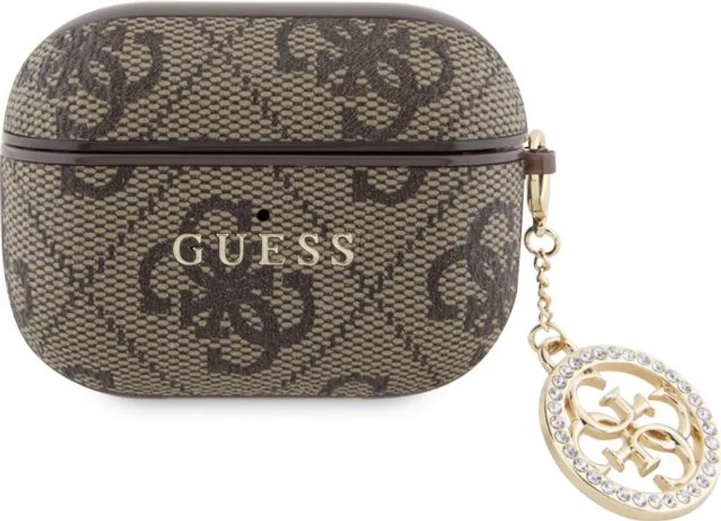 Guess, cover per Airpods Pro 4G Script con charm scintillante con strass, marrone