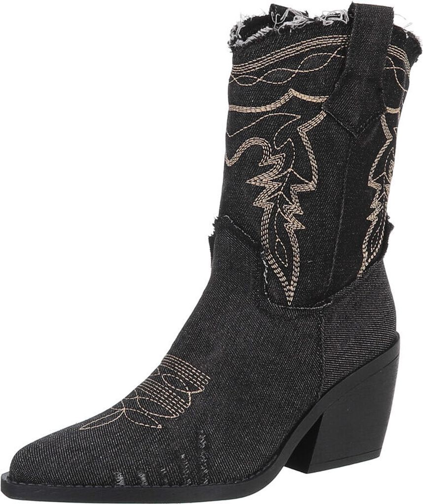 Ital-Design Damen Stiefeletten Plateaustiefeletten Denimoptik Western- & Bikerboots 88843767 Schwarz Gr. 38