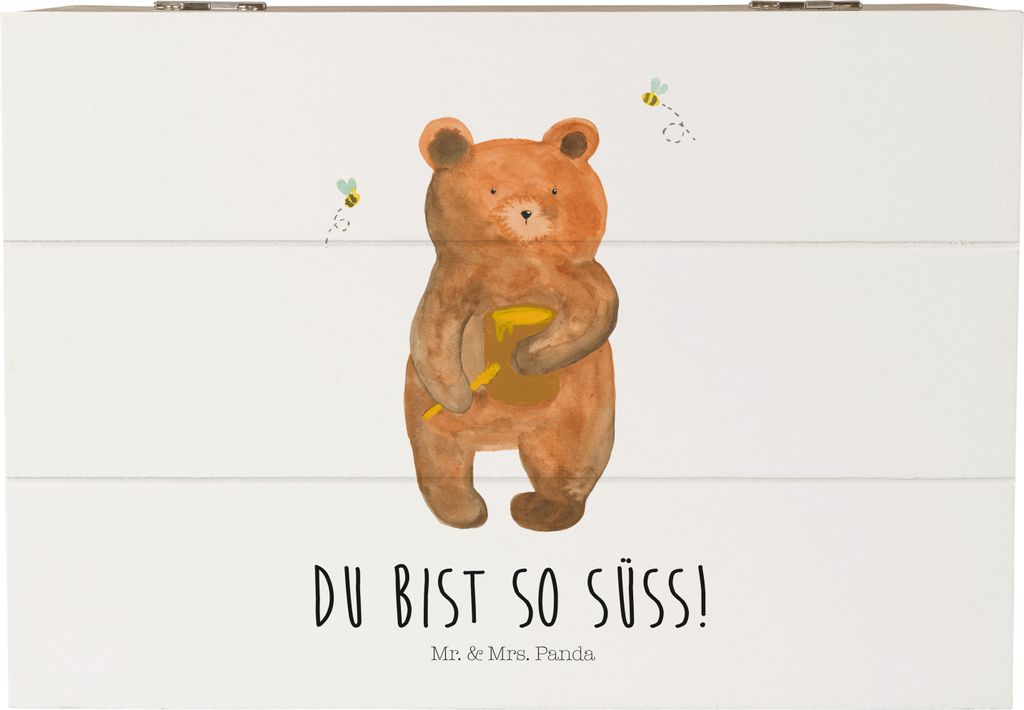 Mr. & Mrs. Panda Box Bär Honig 22 x 15 cm - Weiß - Geschenk, Liebe, Truhe, Schatzkiste, geschenkbox holz, Freund, Teddy, Holzkiste, Partner, gesc...