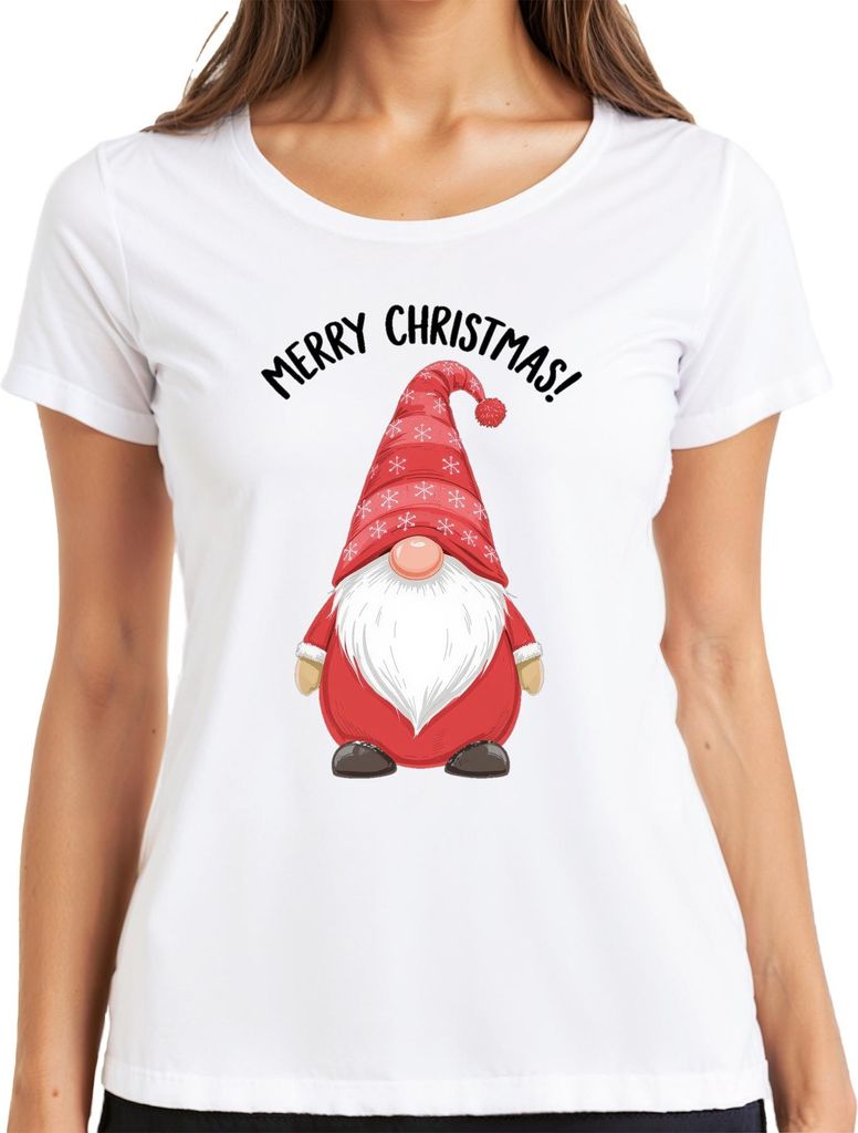 Merry Christmas! Weihnachtsgnom Wichtel Weihnachten Schneeflocken Damen T-Shirt, Weiß, S