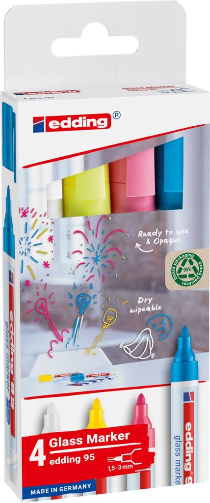 Edding - Filzstift 95 Glastafel inkl. weiß sortiert | 10 Stück