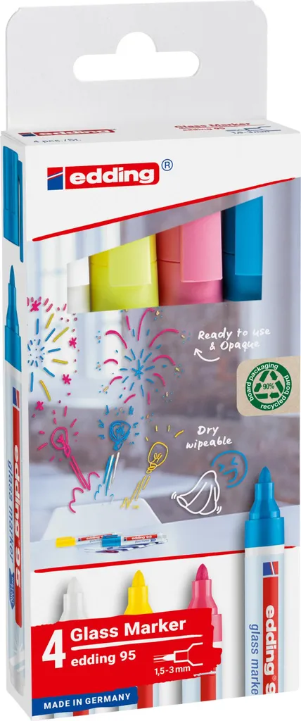 Marqueur pour verre opaque 1,5-3mm lot de 10 sets de 4 coloris vifs