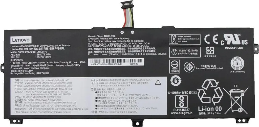 Lenovo - Batteria per computer portatile - ioni di litio - 3 celle - 4211 mAh - 49 Wh - per ThinkPad X13 Yoga Gen 1 20SX, 20SY, X390 Yoga 20NN, 20NQ (5B10W13927)
