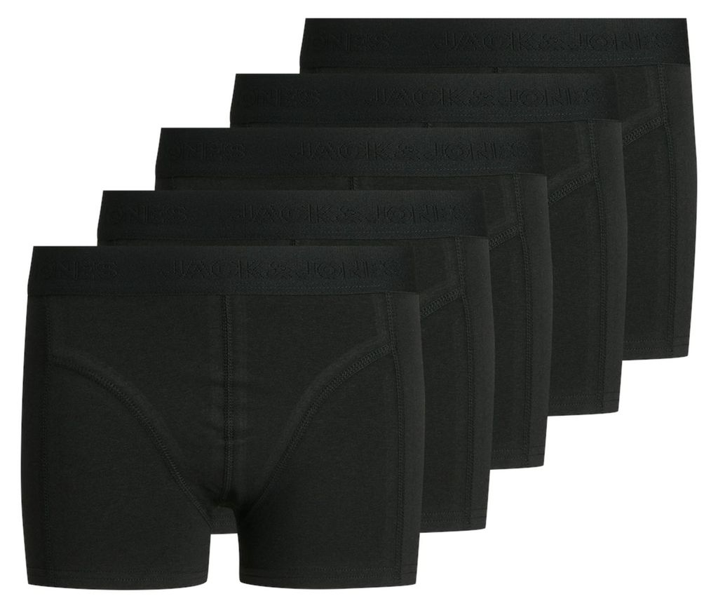 JACK&JONES Jungen Boxershorts, 5er Pack - JACSIMPLE TRUNKS, Baumwoll-Stretch, Logobund Schwarz 164