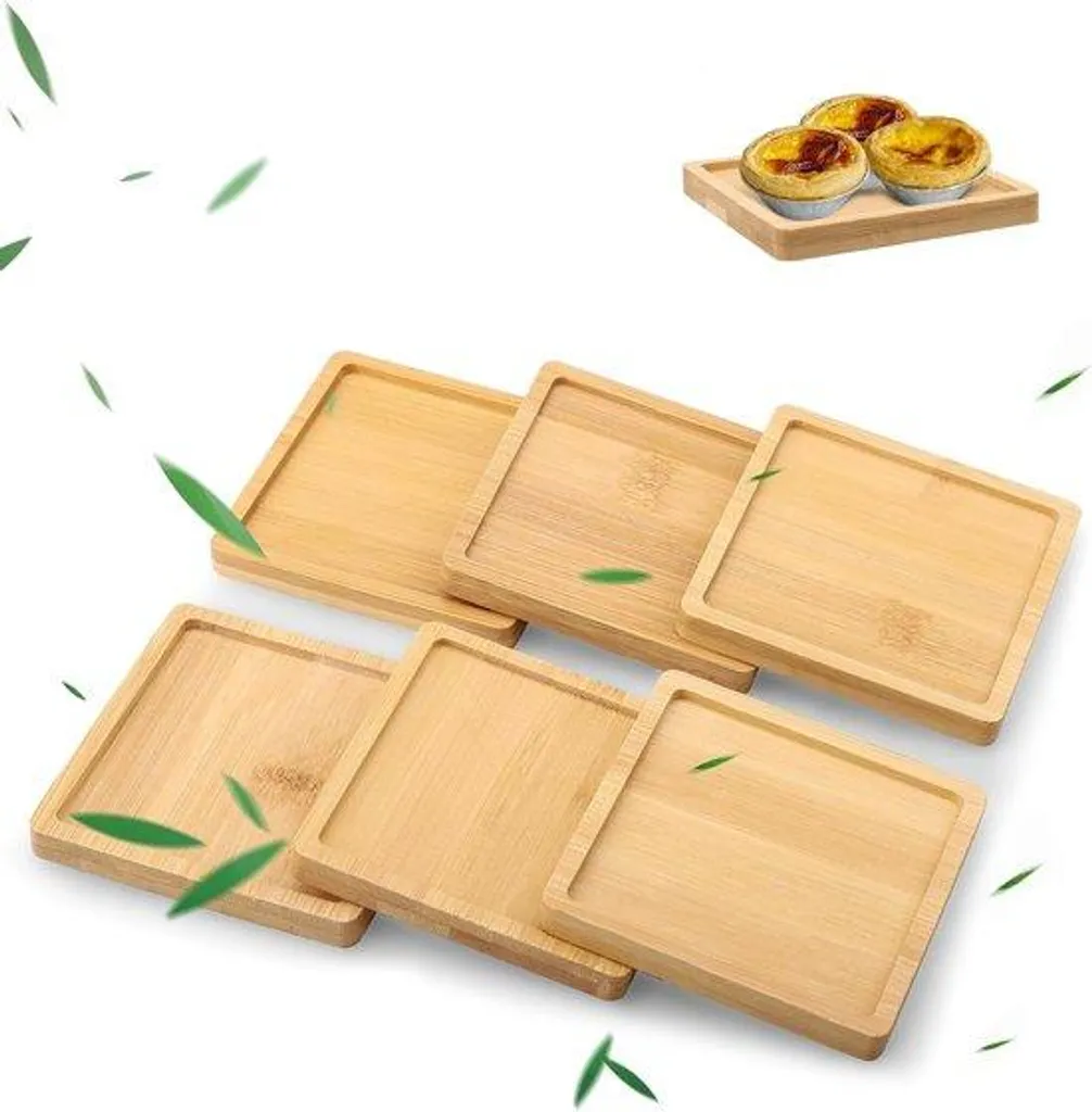 Lot de 6 petits plateaux de service en bambou naturel - Format 20x15cm