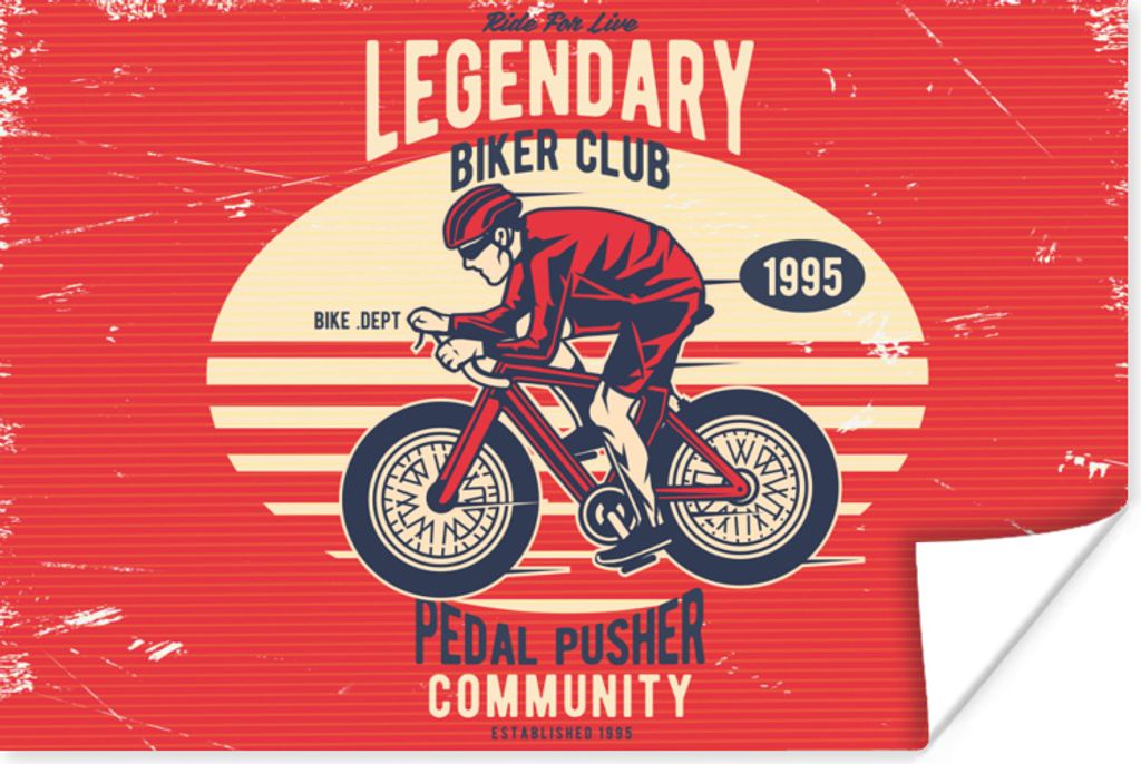 MuchoWow Poster Fahrrad - Radfahrer - Retro 120x80 cm - Bilder